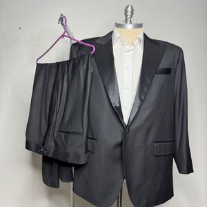 Custom Tailored (James H. Lewis) Mens 50S 44W Solid Tuxedo Suit Black